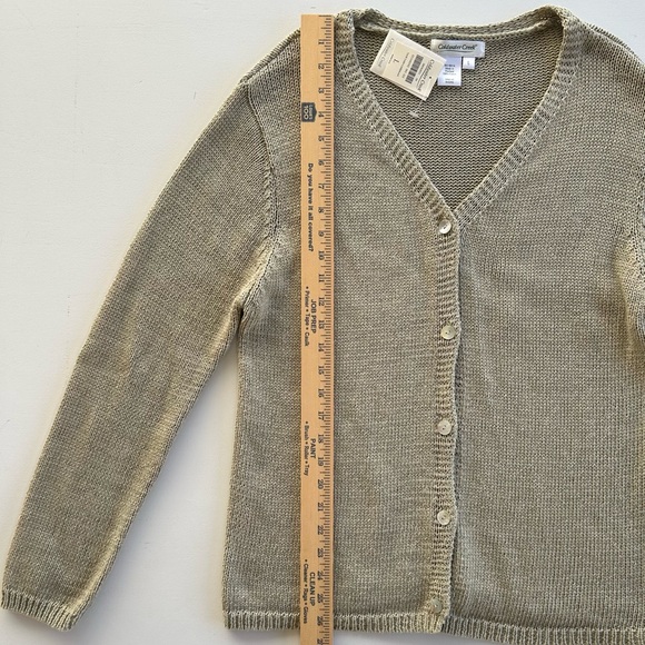 Coldwater Creek Tape Yarn Cardigan Sage Green V-neck Button Up Women’s Large NWT - Picture 2 of 10